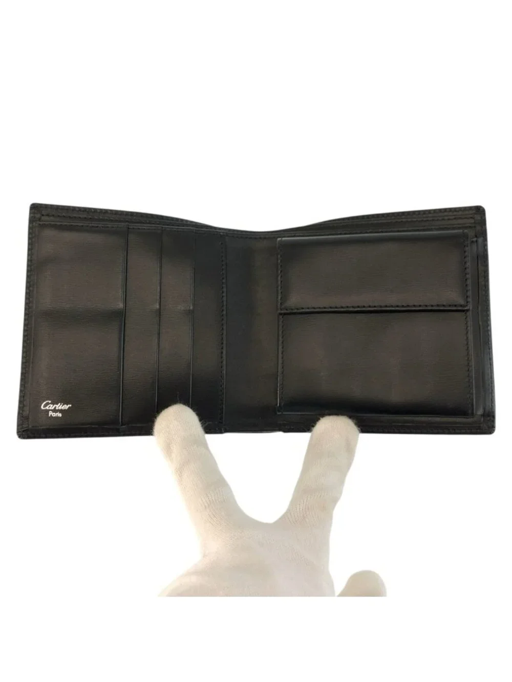 Cartier Pasha Black Silver Leather Compact Wallet
